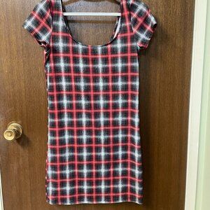 Red Plaid Y2K Mini Dress Fitted Stretch - Size M